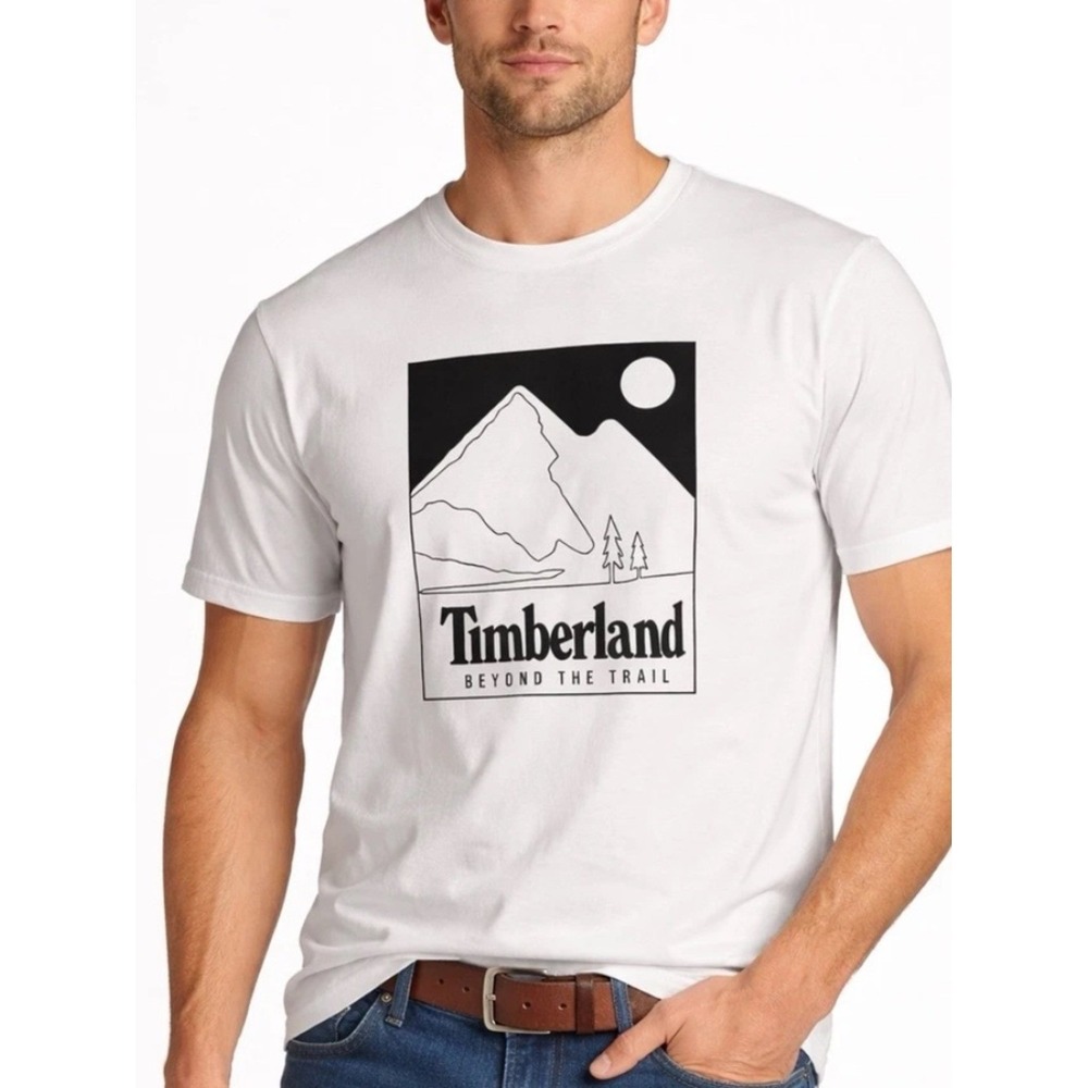 Timberland White Short Sleeve Tee with Black Mountain Graphic XL 0219